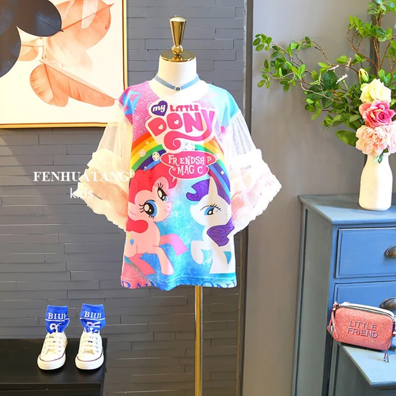 

New arrival summer toddler girls cartoon printing round collar tulle sleeve dress, Picture shows