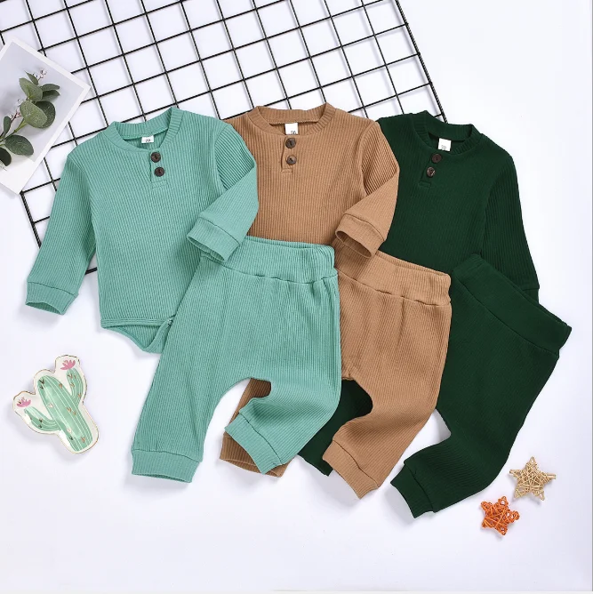 

longsleeve baby bodysuit and pants hot style rib wear  infants clothes, As picture