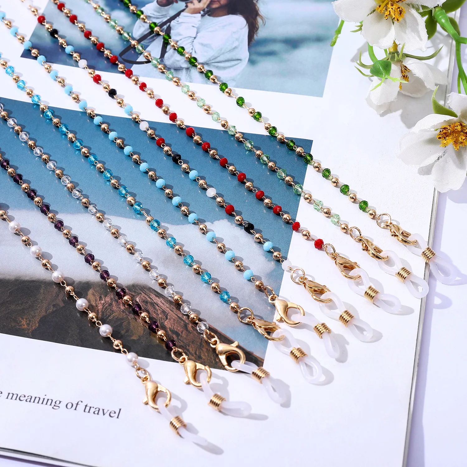 

Colorful Crystal Metal Beads Face Masking Chain Sunglasses Lanyard Anti-drop Neck Straps Holder Women Jewelry Masked Chain