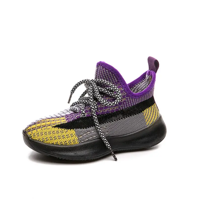 

oinetakoak Wholesale OEM fashion latest knitted breathable sport running sneakers tennis children casual boys girls kids shoes, Yellow,pink, black