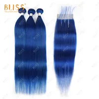 

Bliss Color Hair Bundles Blue Bundles 100% Unprocessed Virgin Cuticle Aligned Human Hair Peruvian Hair with Closure and Frontal
