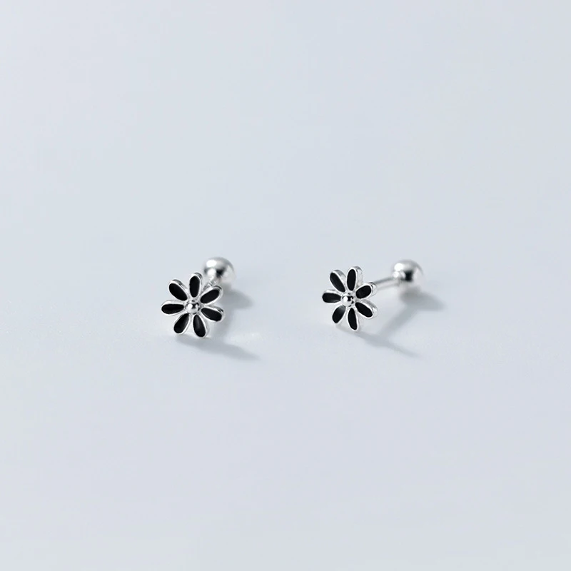 Real 925 Sterling Silver Fashion Sweet Glaze Flower Screw Stud Earrings for Women Wedding Party Fine Jewelry