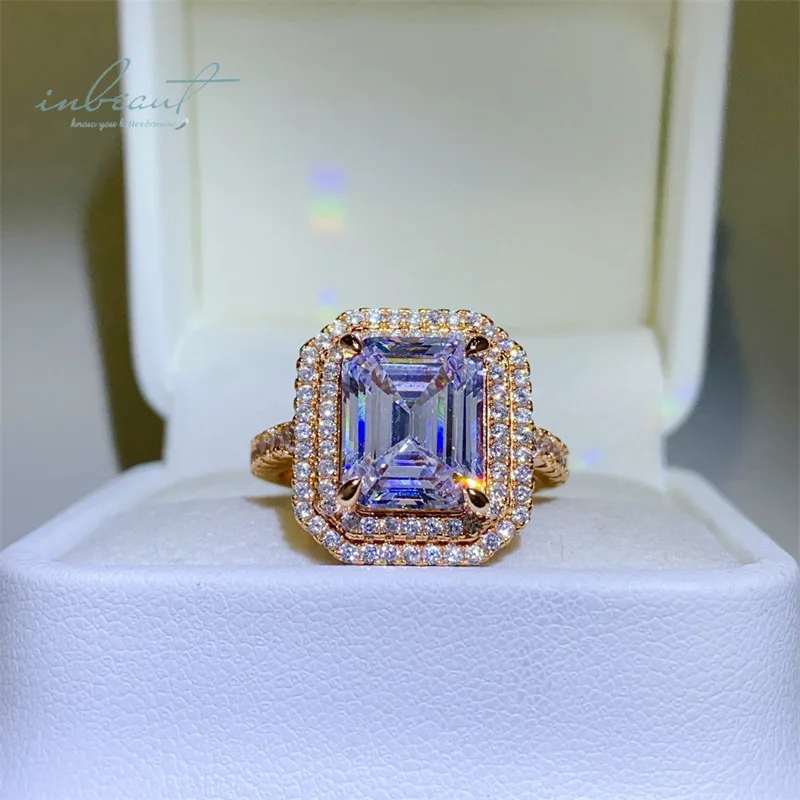 Silver 925 Rose Gold Plated Original 1-2 Carat Brilliant Emerald Cut Pass Diamond Test D Color Moissanite Ring Gift Fine Jewelry