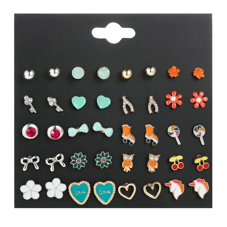 

2020 20 Pairs Candy Girls Mini Stud Earring Set Design E0235, Multi