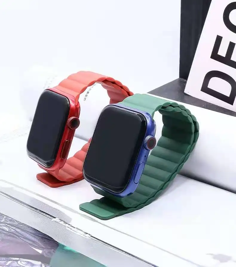 

Luxury Silicone Rubber Wrist Loop Magnetic Strap Man And Woman Series For Apple Watch Band, Red/black/green/pink/white/other