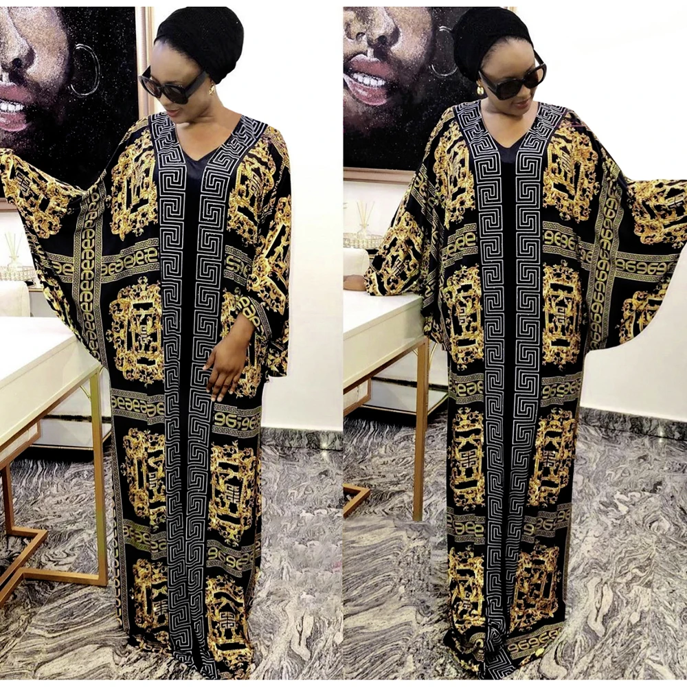 

2021 Retro Color Matching Plaid V-Neck Long Sleeve loose Robe Style Swing Plus Size Islamic Women's Dresses African Evening Gown