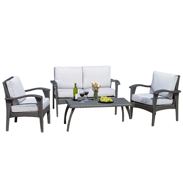 

Outdoor furniture patio set KD 4 Piece Gray Wicker cushion garden sofa set