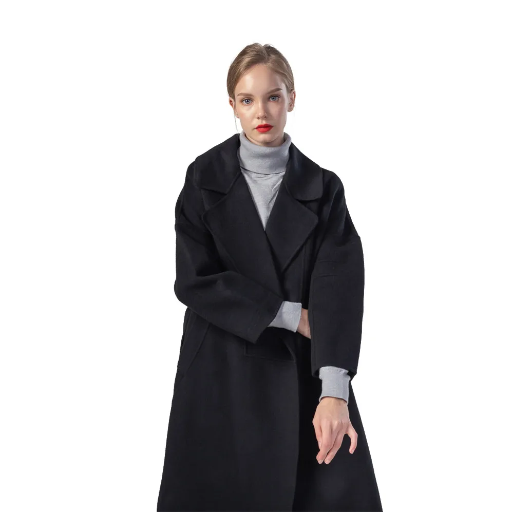 

2020 Fashion Autumn winter solid color Ladies 100% cashmere Wool Warm women Handmade Coat wool red, Black
