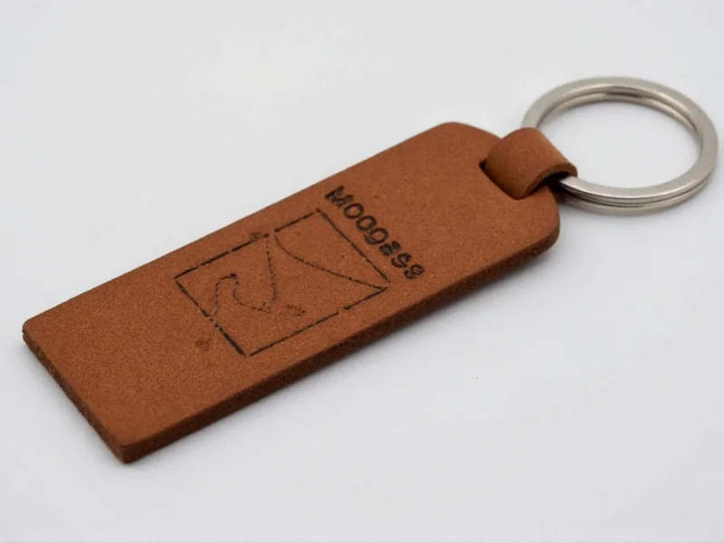 Hand-stamped leather keychain with coordinates