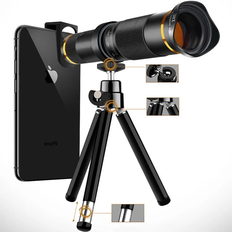 

Universal 38X Zoom 4K HD Mobile Camera phone Zoom Lens kit Suitable For iPhone Samsung Huawei Oppo Vivo HTC,etc., Black