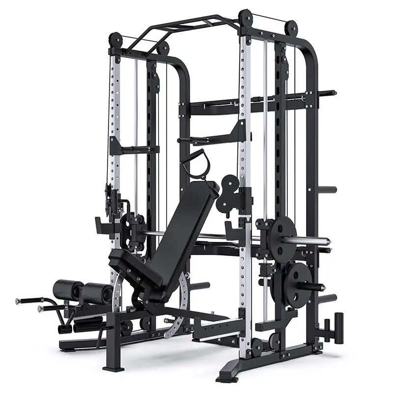 

home commercial gym fitness weightlifting gear multi function ultimate squat stand smith machine without weight stack, Black
