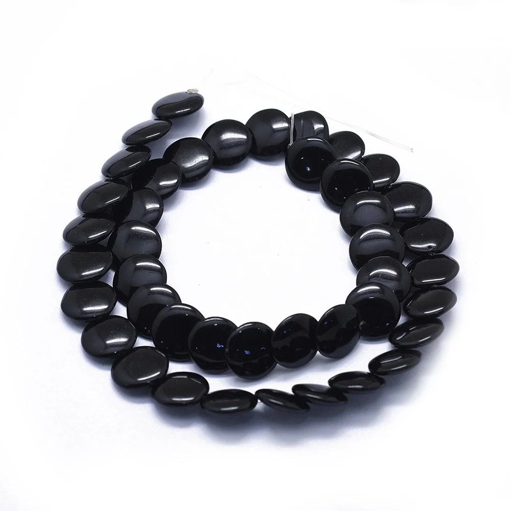 

PandaHall Flat Round Natural Black Stone Beads