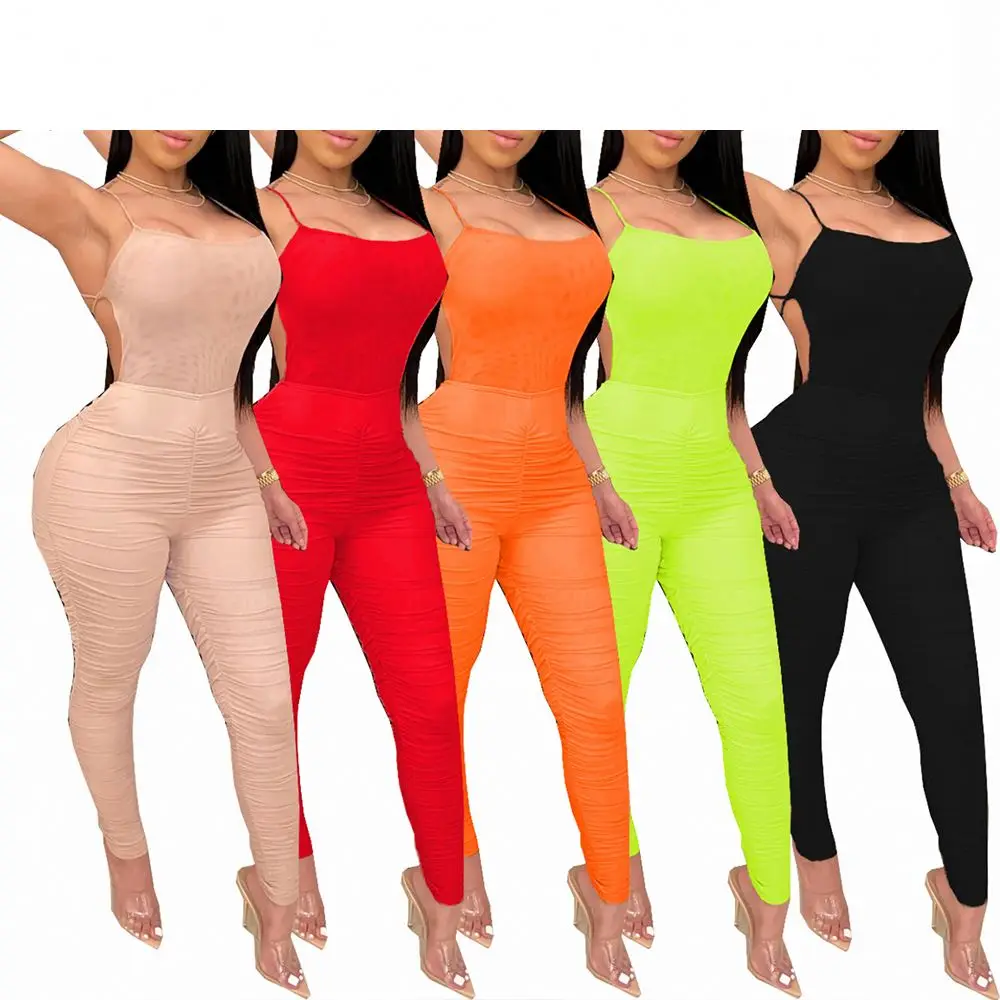 

2021 Summer Sleeveless Backless Romper Bandage Sexy Two Piece Set Bandage Jumpsuit