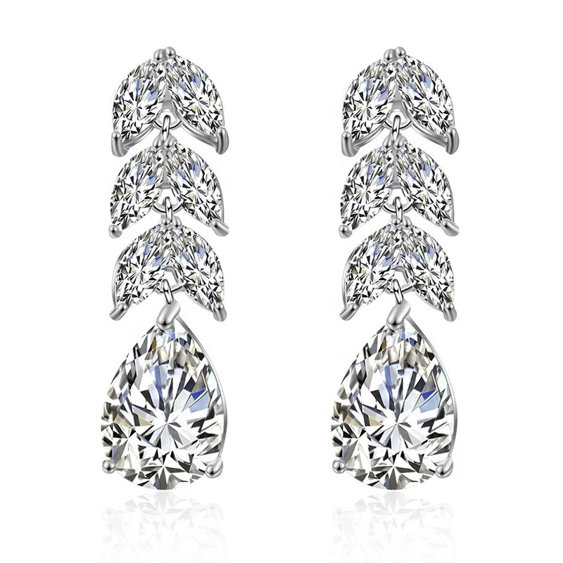 

Green Diamond White Color Leaf Shape Pear Cut Water Drop Crystal Cubic Zirconia Drop Women Bridal Wedding Zircon Earrings