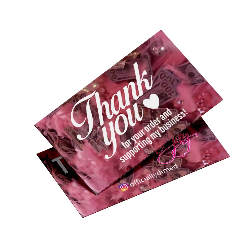 

Dropshipping Stock Product Wholesale Customizable Printing Service Letterpress Back Label Business Logo Thank You Cards Pink