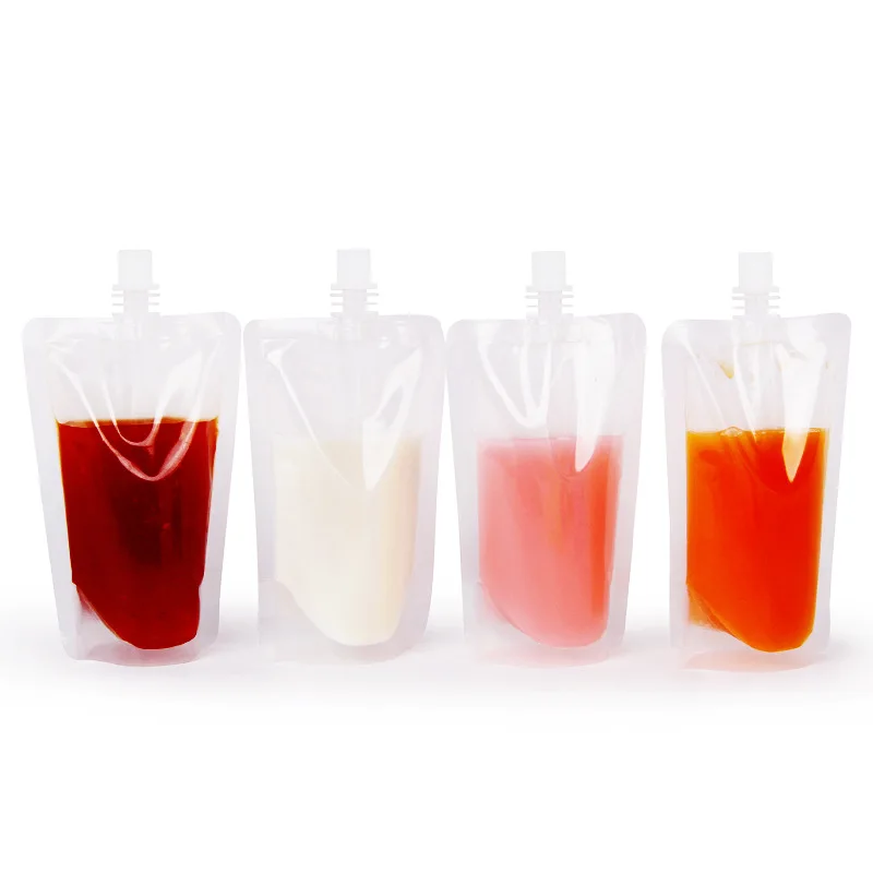 

Reusable food standup milk storage tap empty clear plastic bag retort drink pouches packaging stand up transparent spout pouch