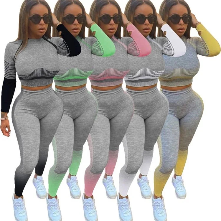 

Hot Selling 2020 Wholesale Casual Long Sleeve Tight Sport Womens Jogging Two Piece Set Women Clothing