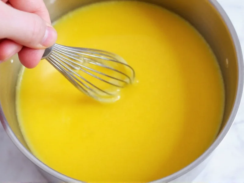 Whisking silky smooth lemon curd in a double boiler