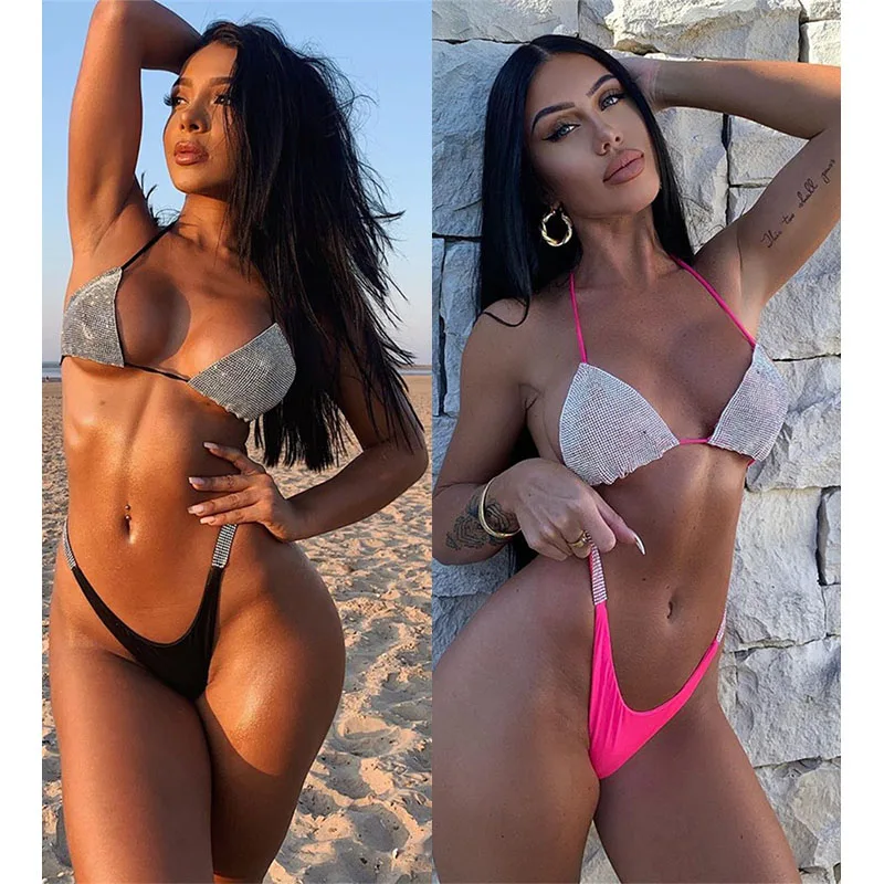 

Free Shipping custom jewelry diamond shinny spangly bikini women sequin two piece swimwear