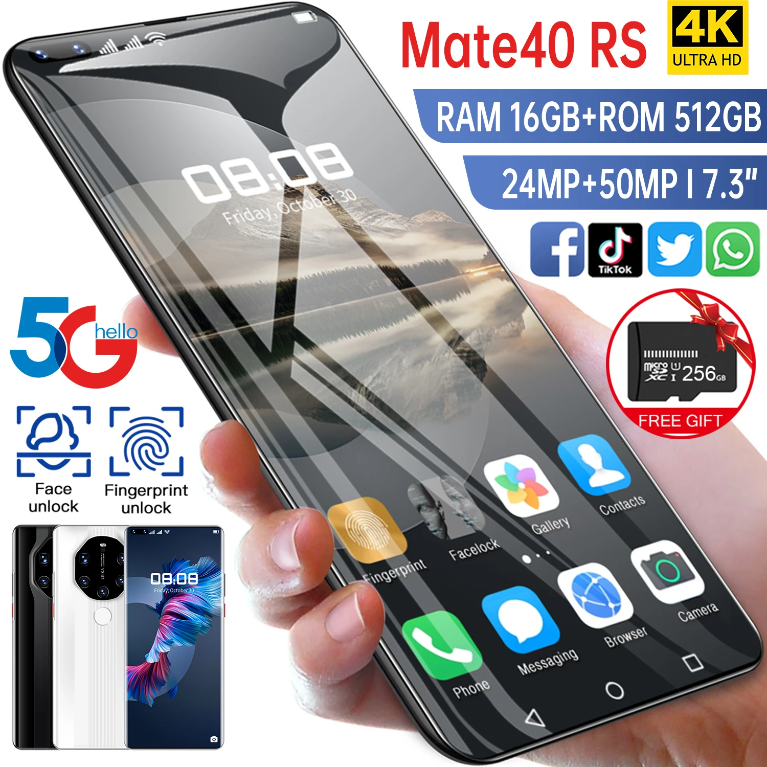 

Mate40 RS 7.3 inch HD Screen Three Cards Three Standby High-End All-In-One Machine With Unlocked Cell Phones Smartphones