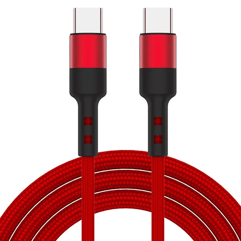 

60W 3A 20V nylon braided usb-c to usb-c cable type-c to type-c pd fast charging cable, Black, red