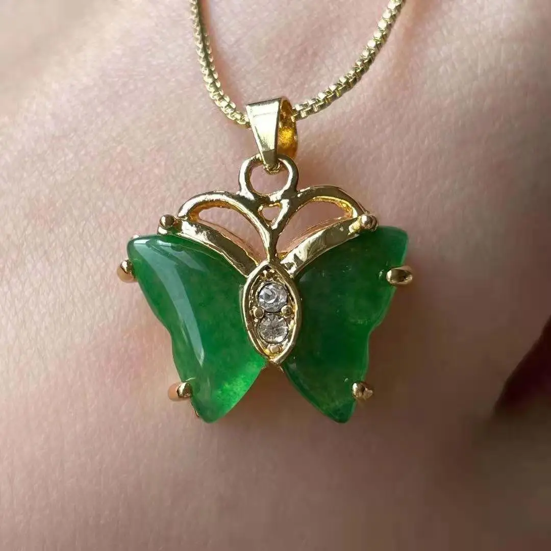 

Natural jade necklace ring set female Butterfly Ring Butterfly set Necklace Wholesale