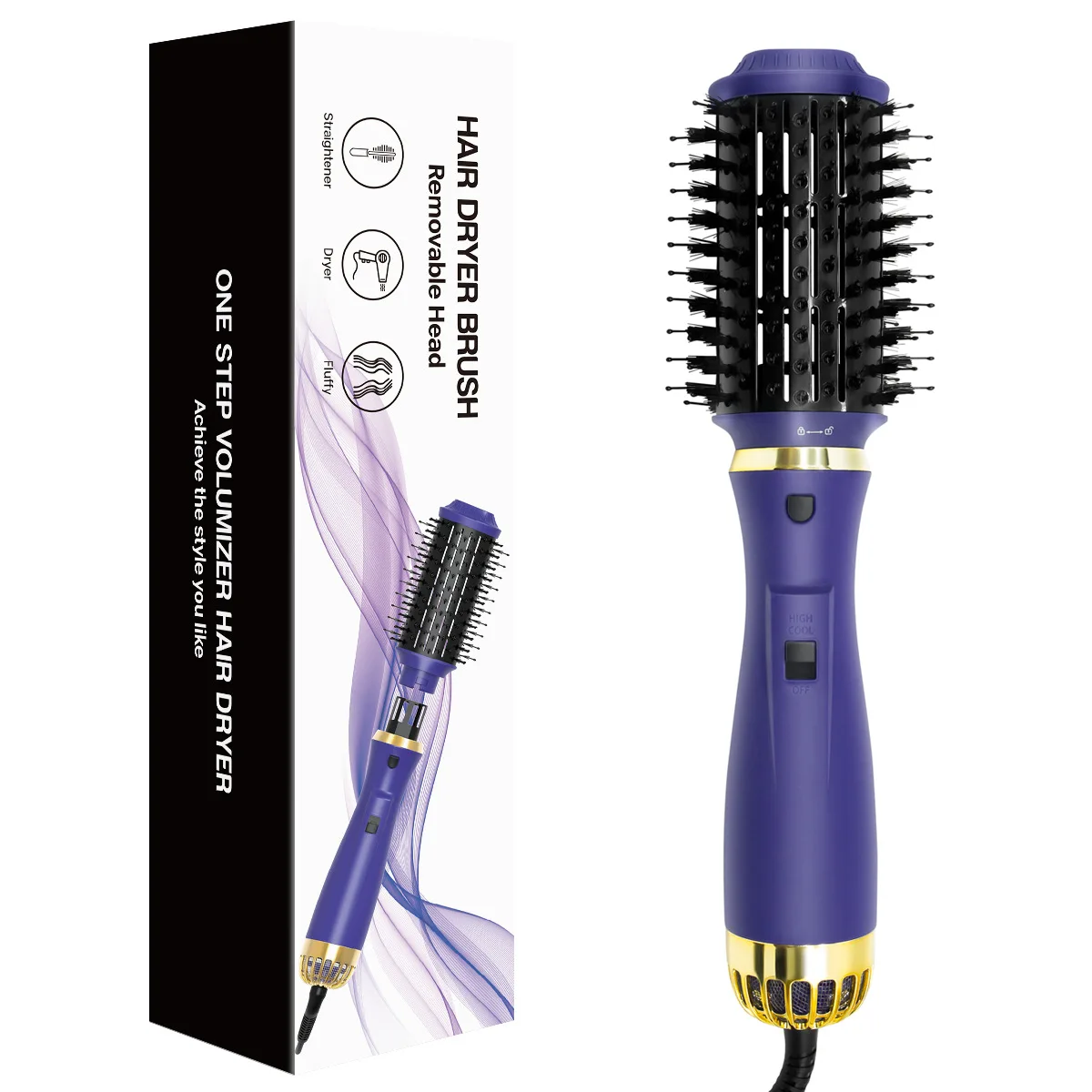 

2021 new Professional 1200W One-Step Removable Inoic Hair Dryer Brush Styler With Volumizer, Purple, or customized color