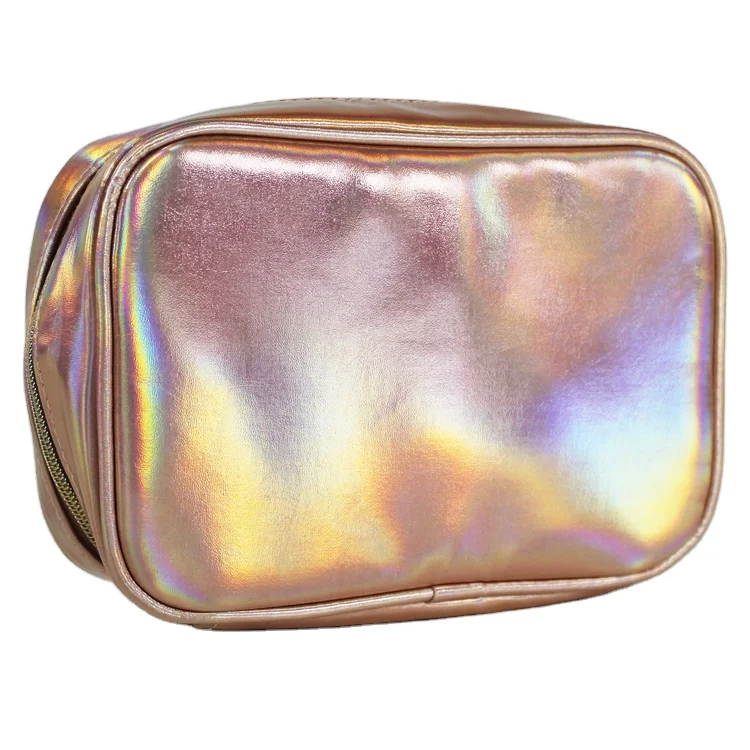 

Women fashion Holographic PU leather Makeup Pouch Cosmetic Bag Private Label Custom, Pink , gold , customized color