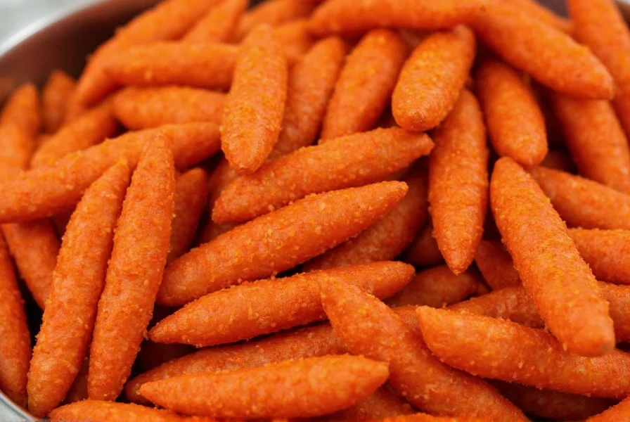 Close-up photo of sweet chili takis showing their distinctive rolled shape and reddish-orange seasoning