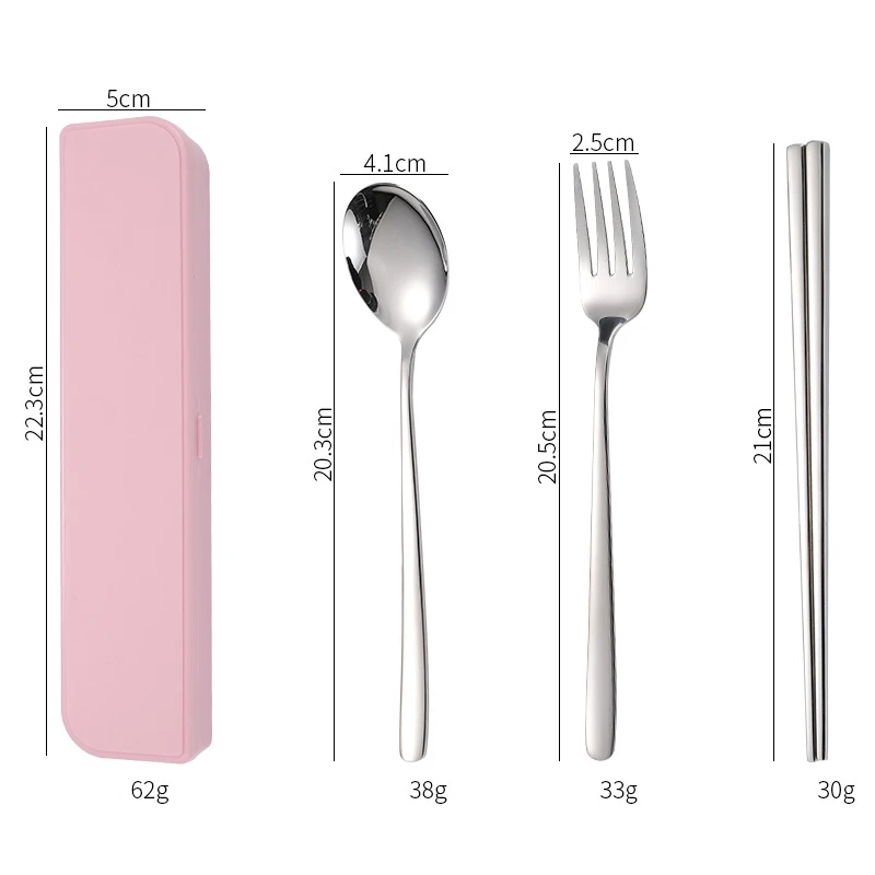 

Popular Travel Cutlery Set 304 Stainless Steel Fork Spoon Chopsticks Portable Tableware With Case, Silver