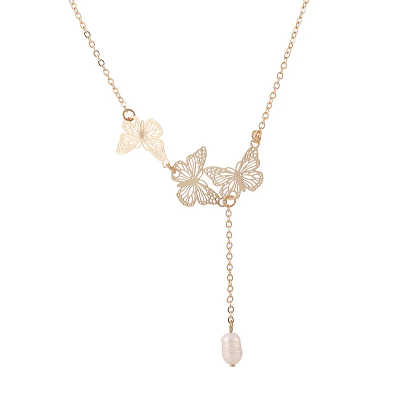 

Romantic women18k gold plated jewelry necklace Hainon butterfly pearl pendant necklace wholesale