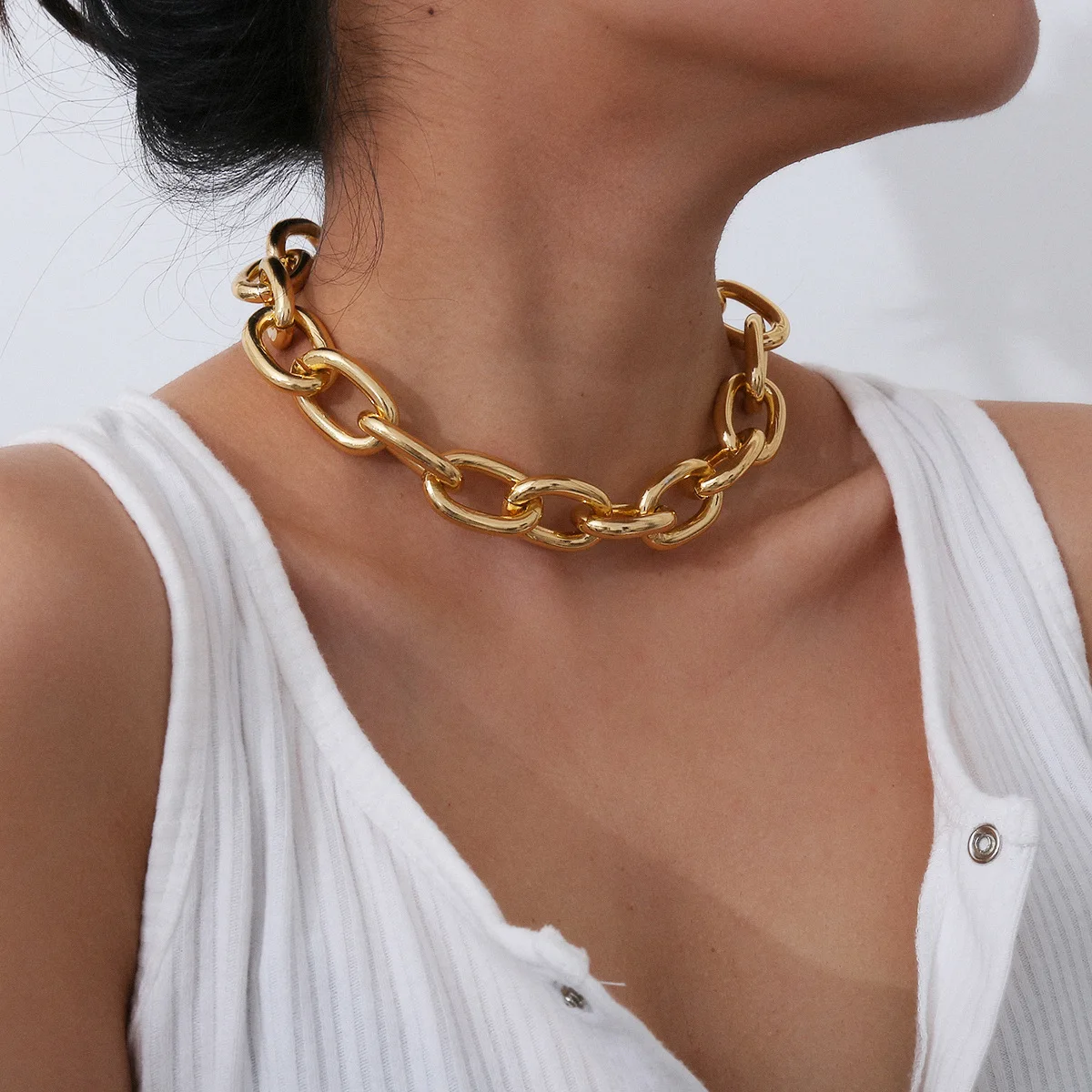 

2021 Bohemian Jewelry Gold Link Chain Choker Necklace Geometric Thick Chain Clavicle Necklace Bracelet