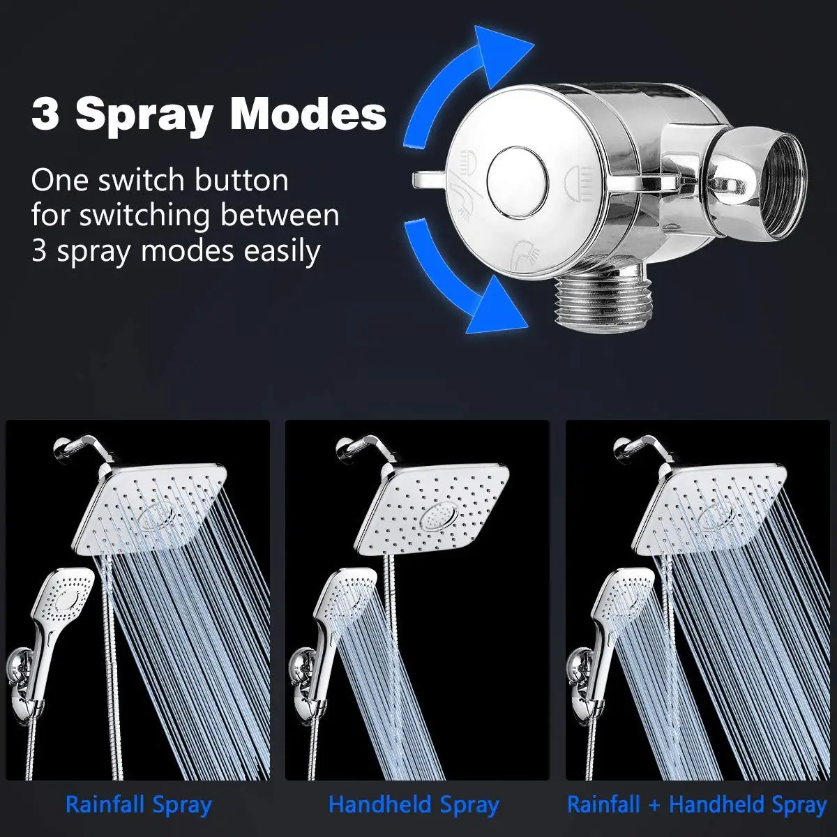 Adjustable High Pressure Rainfall Showerhead Combo with Strong Suction Cup Holder