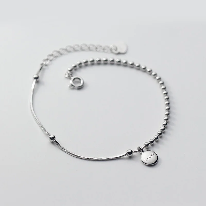 

925 Sterling Silver Snake Chain Round Lucky Charm Bracelets Women Jewelry Wholesale