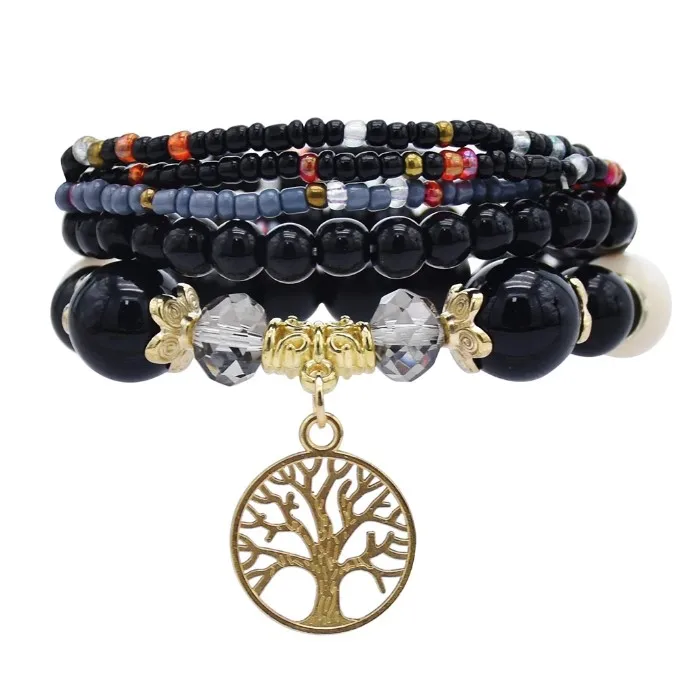 

5 pieces pack vintage white black gold alloy tree elastic bracelet beaded crystal bracelet gift party women jewelry