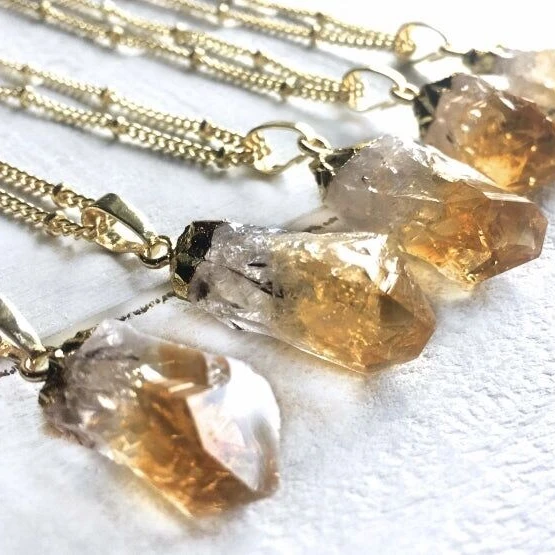 

BD-A1261 luxury gold citrine necklace,natural raw gemstone crystal citrine pendant necklace jewelry