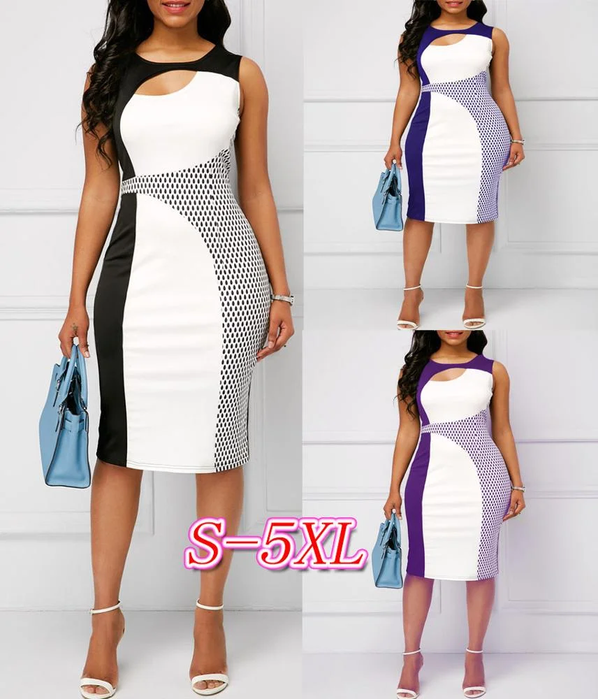 

Slim fit pencil round neck sleeveless party formal ladies office dress