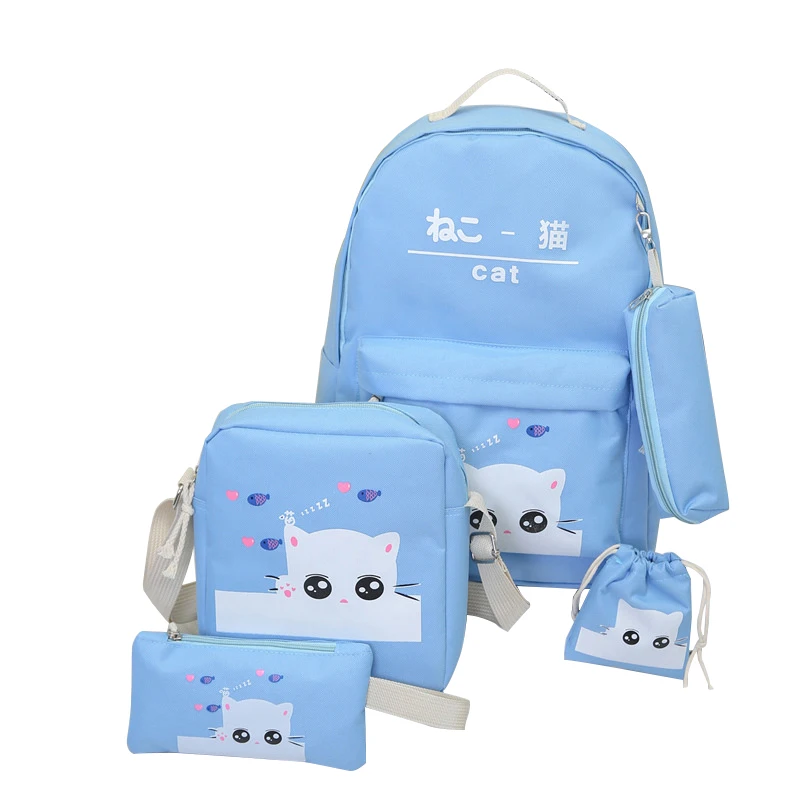 

OEM Factory Twinkle 2021 New Cute Cat Five-piece Backpack School Students Kids Bag Set For Girls