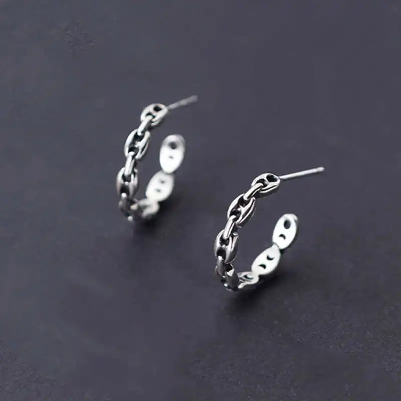 

VIVILADY hot selling jewellery 925 sterling silver c-shaped chain female retro party stud earrings