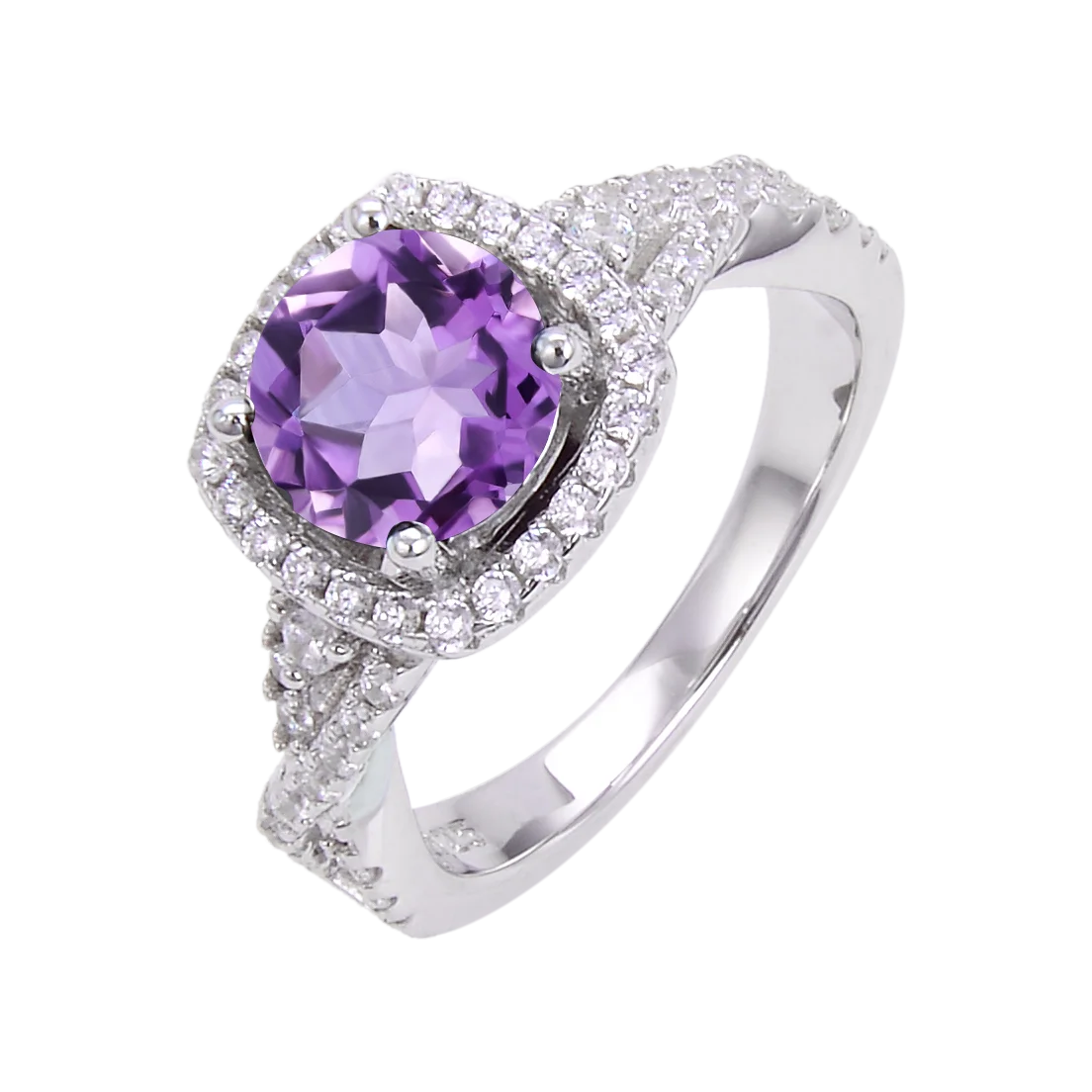 

Abiding Natural Amethyst Gemstone Halo Rings Fine Jewelry 925 Sterling Silver Engagement Ring For Wedding Women