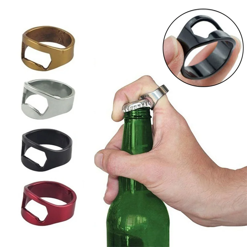 

Portable Mini Ring Beer Bottle Opener Stainless Steel Finger Ring-shape Bottle Beer Lid Opening Remover Kitchen Bar Tools, Multi color