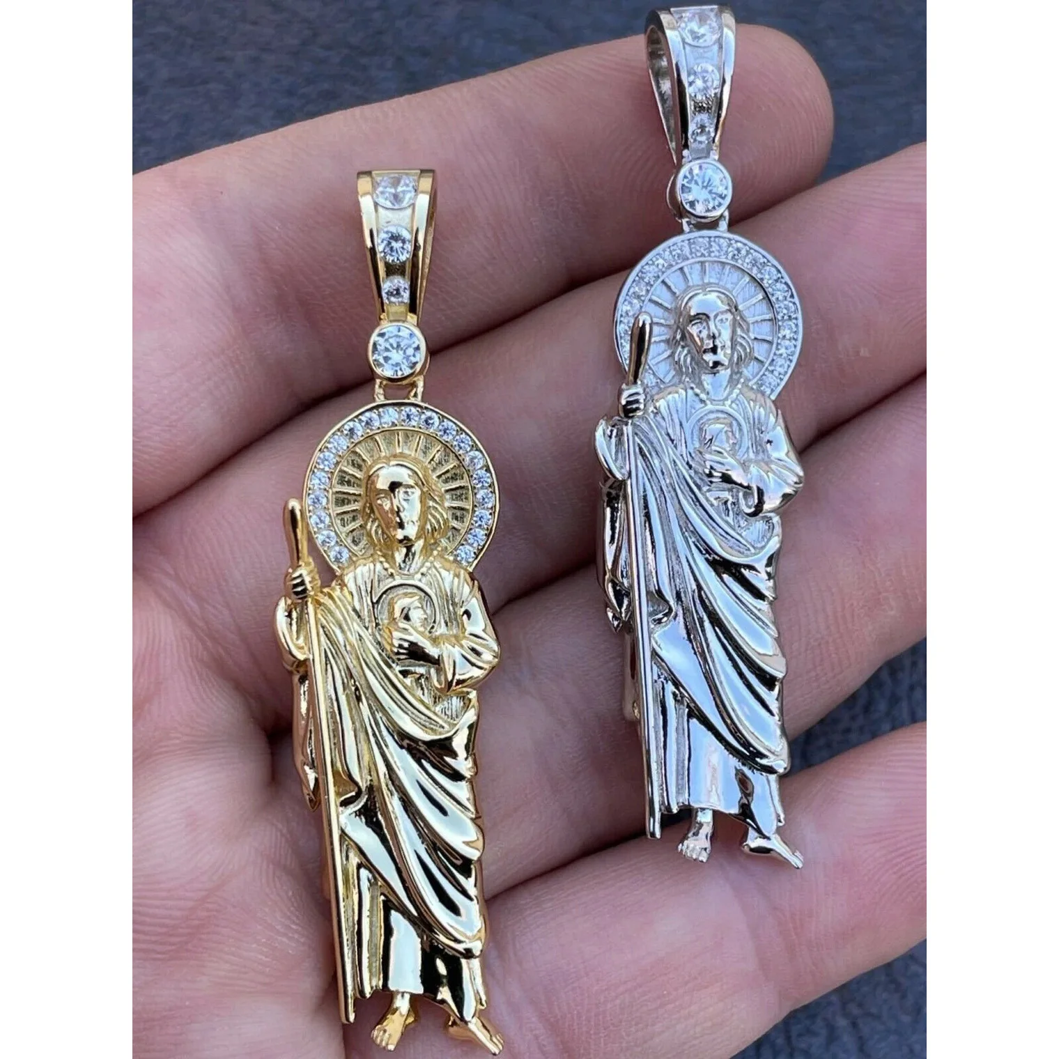 

Fine Jewelry st.jude white San Jude Pendants 18k Gold Silver Plated Iced Out CZ Religious Necklace san judas tadeo jewlery