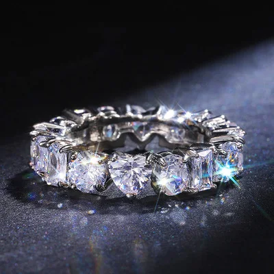 

Newest Jewelry Accessories Silver Plated Square CZ Heart Finger Rings Full Zircon Heart Wedding Rings For Women Girls