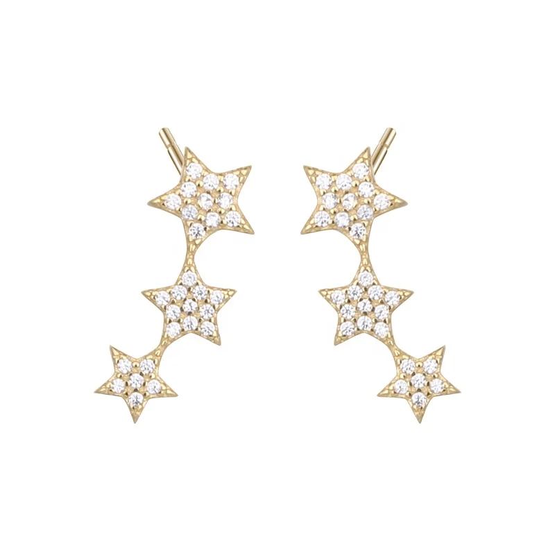 E1280E Dainty 18K Gold 925 Sterling Silver Zircon star earrings