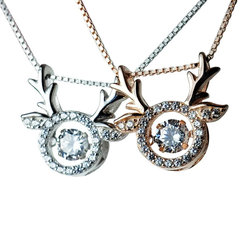 

Girl Elk Smart Necklace S925 Silver Zircon One Deer Have You Necklace Christmas