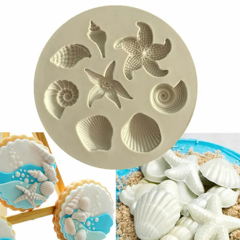 

Sea Shell Starfish Silicone Fondant Decorating Mould Cake Suger craft Icing Mold Sea Life Chocolate Mold, Gray