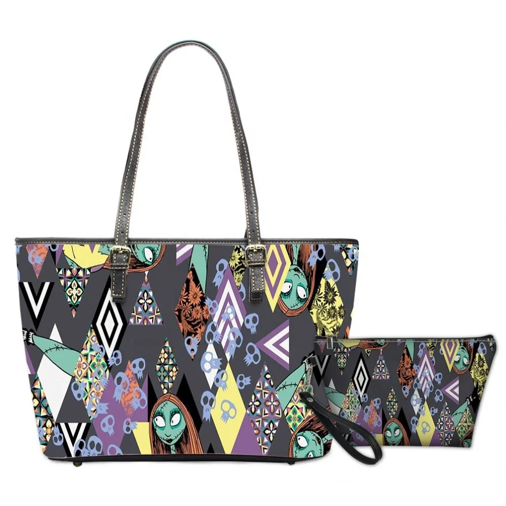 

Halloween Print Sugar Skull Handbags Women Top-Handle Bags PU Leather Shoulder Hand Tote Bag Girl Feminine Bolsa Cosmetic Bag, Customizable