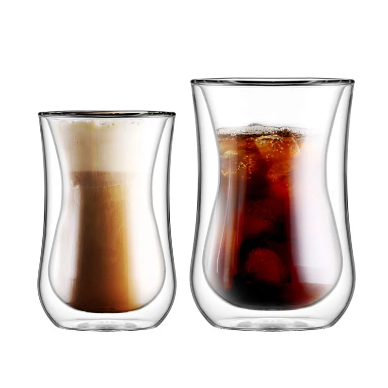 

double walled glass cup custom 180ml 320ml handmade cup glass tea set double wall coffee with 100% safety