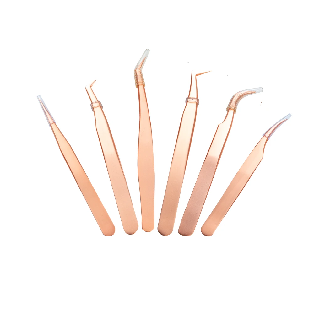 

Professional Curved Clear Volume Stainless Steel False 90 Rose Gold Pink Eyelash Tweezers