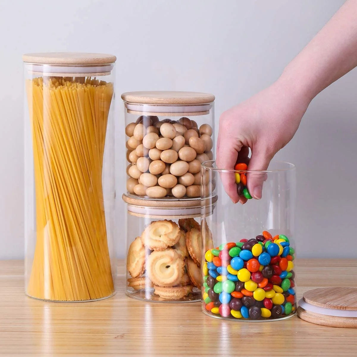 

Glass Storage Jars with Sealed Bamboo Lids,Clear Glass Bulk Food Storage Canister for Serving Tea, Coffee, Spice, Candy, Cookie